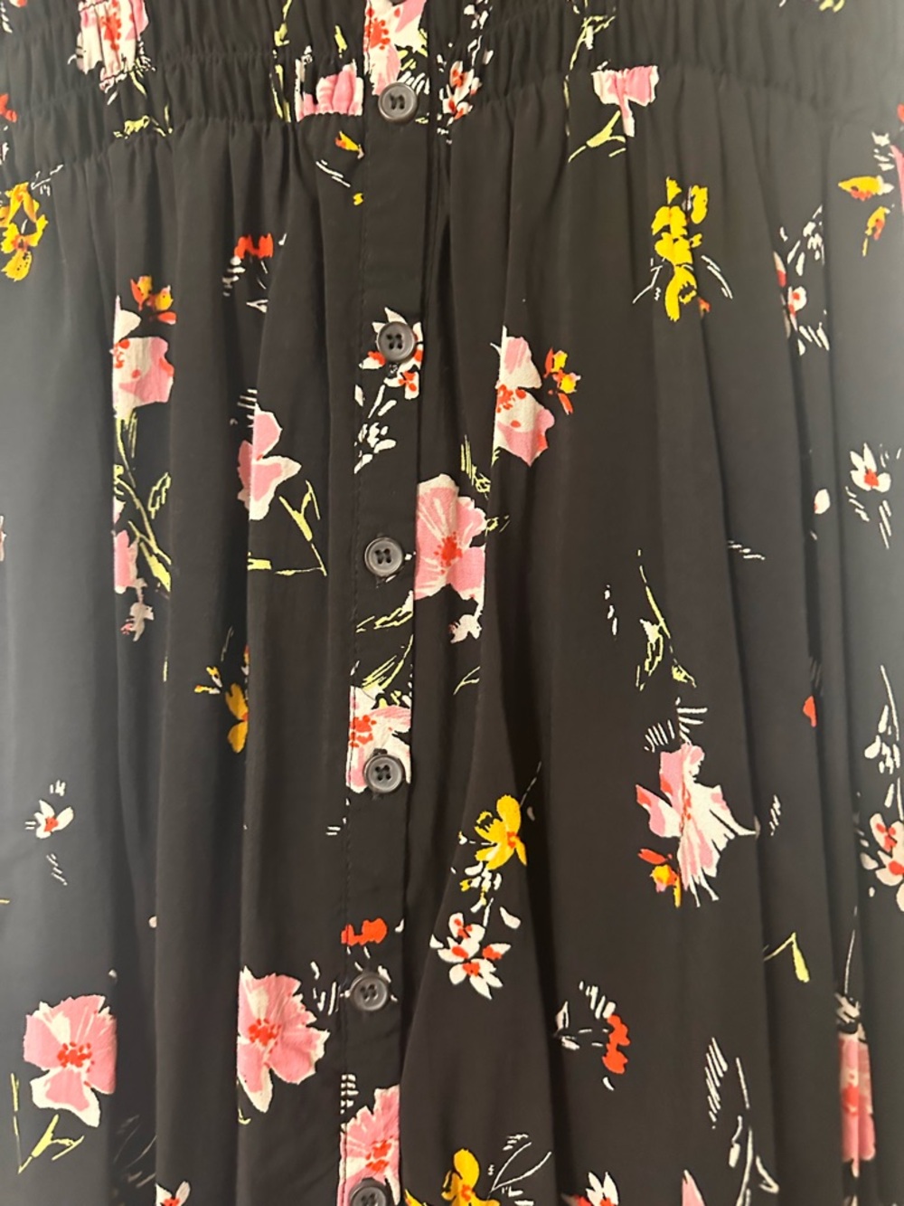 Free People Black Floral Midi Dress with Pink & Yellow Blooms - Picture 2 of 6